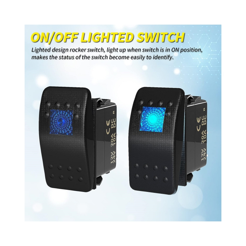 Marine Boat 12V 24V Lighted 12 Volt 20A Blue LED 3 Pin SPST ON/Off Waterproof 1 Gang Rocker Switch Panel