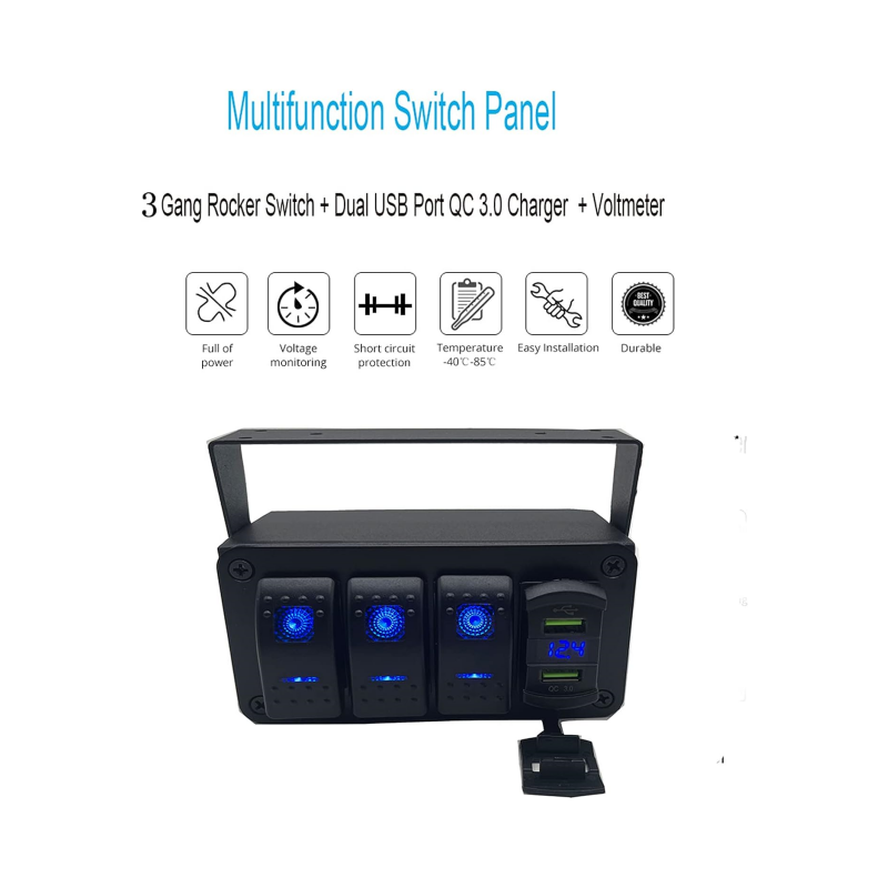 Waterproof 12V ON Off Dual USB Charger  Night Glow Stickers 3 Gang Rocker Switch panel Control Box