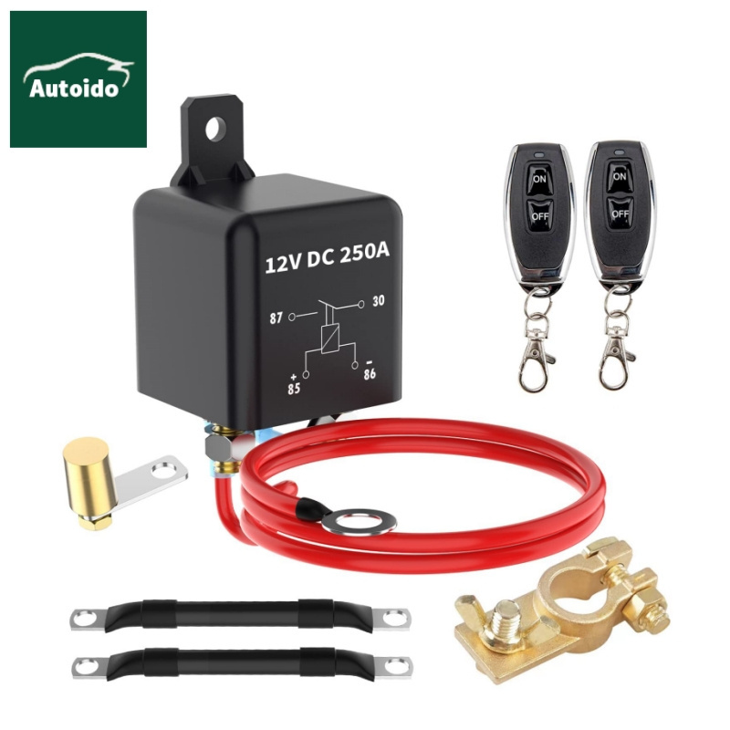 Remote Battery Kill Switch Kit, 250A DC 12V Top Post Negative Battery Disconnect Switch for Car RV Truck Vehicle