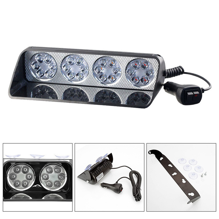 24LED Windshield Led Dash Strobe Lights Multi Modes Universal Flash Signal Emergency Warning Light Blue White Amber Spotlights