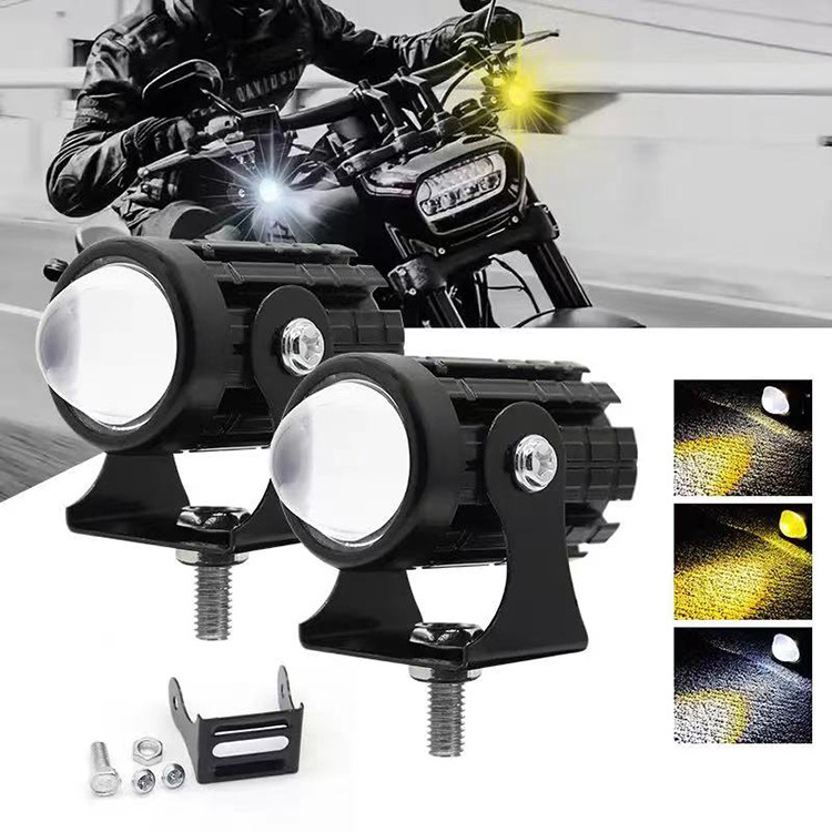 KH 2PCS Motorcycle Mini Driving Light Universal Dual Color Headlight for Auxiliary Spotlight Lamp Moto Fog light Accessories