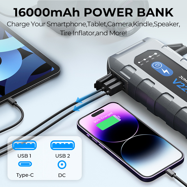 super capacitor Topdon V2200 multi function portable battery booster power bank multi-function jump starter powerbank for car