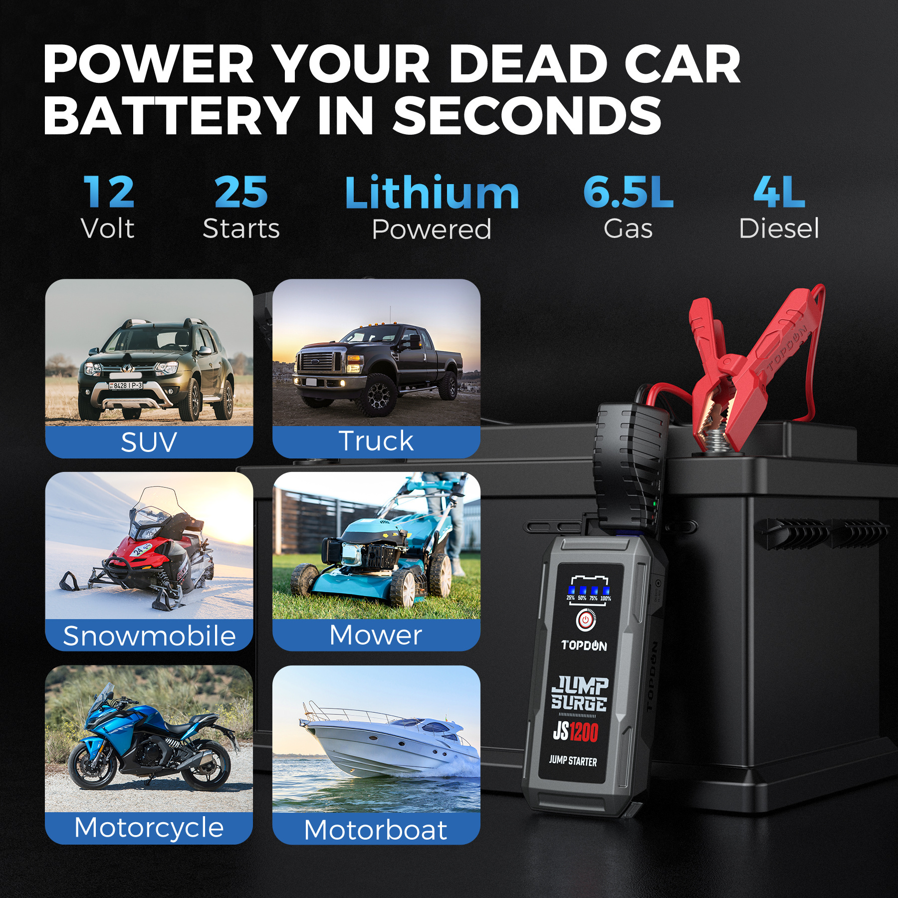 2023 topdon portable multi-function js1200 super capacity pack battery jump starter power bank booster start powerbank for car