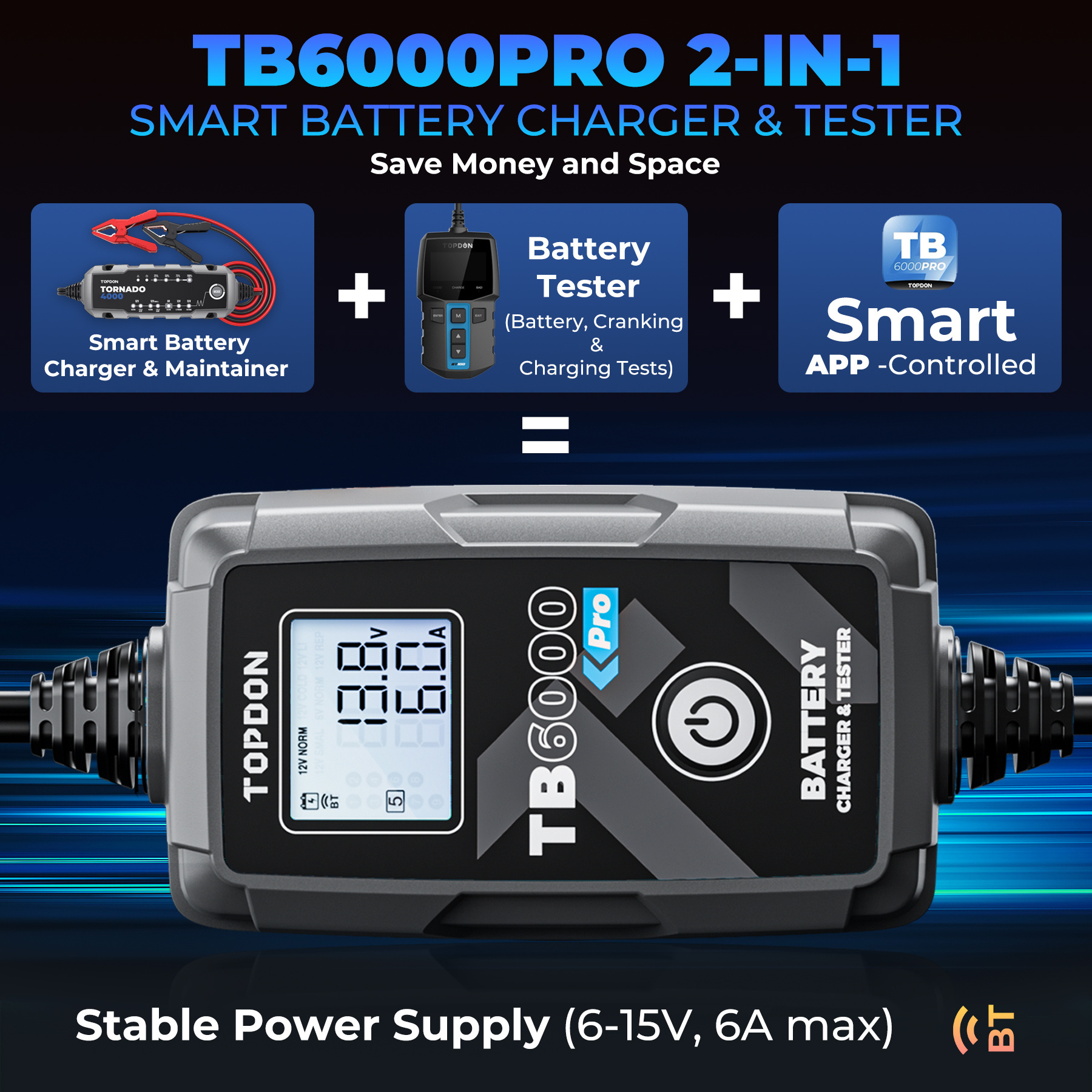 portable topdon smart TB6000 Pro lead acid lithium 12v 24v automatic auto automotive vehicle battery charger power bank for car