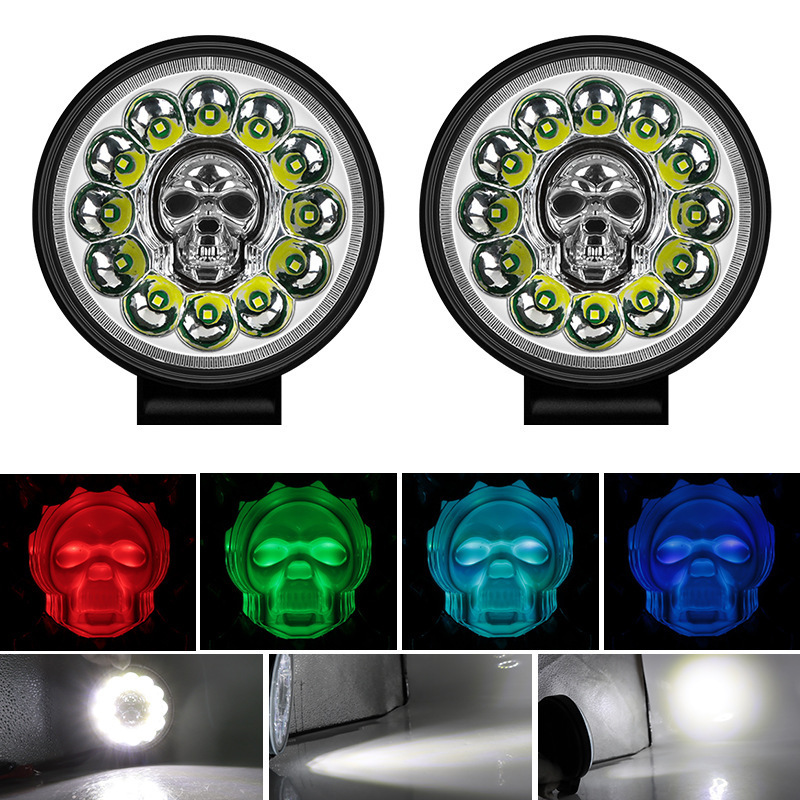 new round skull 7 color working lights off-road vehicle modified car overhead lights Headlights spotlights