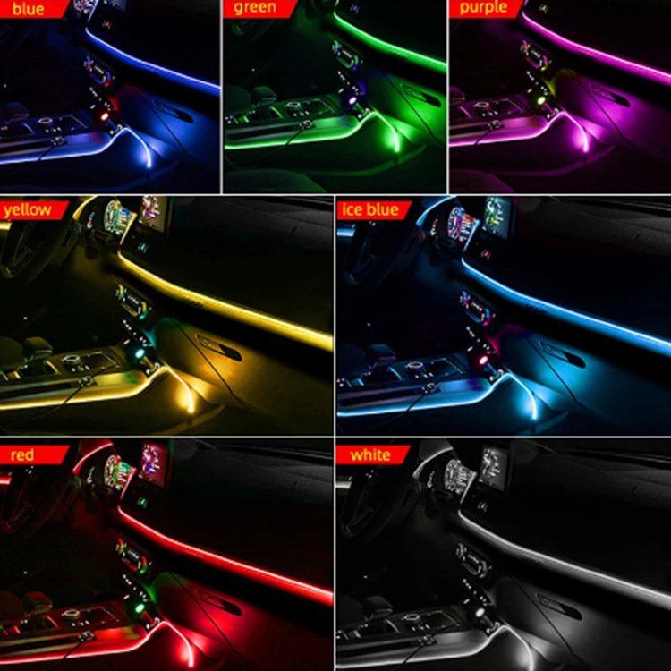 Flexible led fiber optic Light Ambient Interior Decorate Atmosphere Light 12v RGB Car Led Strips App Control Light In Car