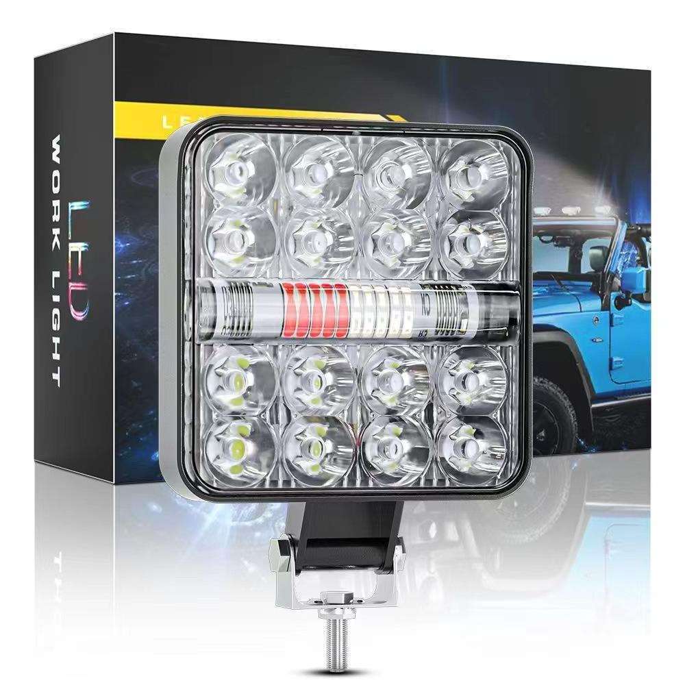 Flashing 3Inch Square Waterproof LED Work Light Fog Led Driving Light With red and blue spotlight for vehicle car Truck Strobe