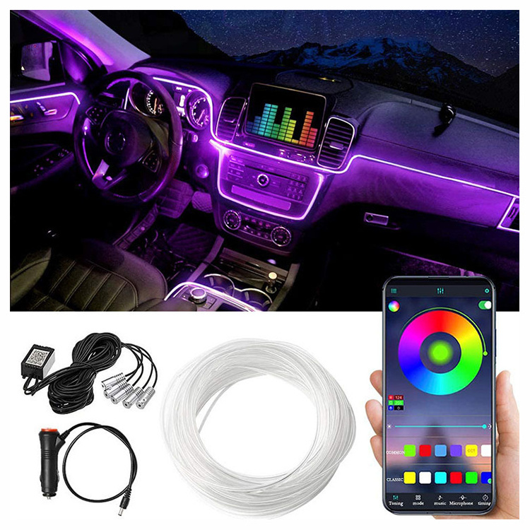 Flexible led fiber optic Light Ambient Interior Decorate Atmosphere Light 12v RGB Car Led Strips App Control Light In Car