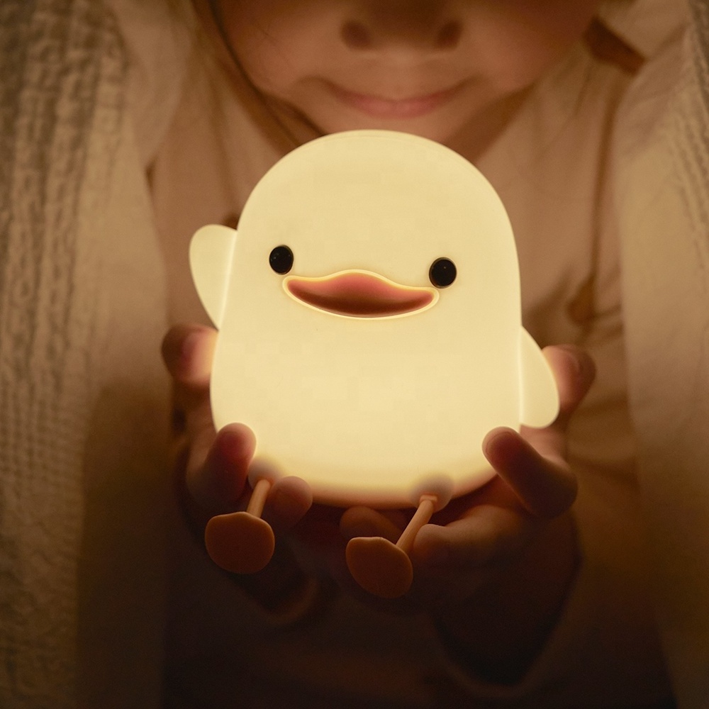 Smiling duck silicone pat lights plugged in LED indoor cartoon duck styling lighting small night lights children's gifts