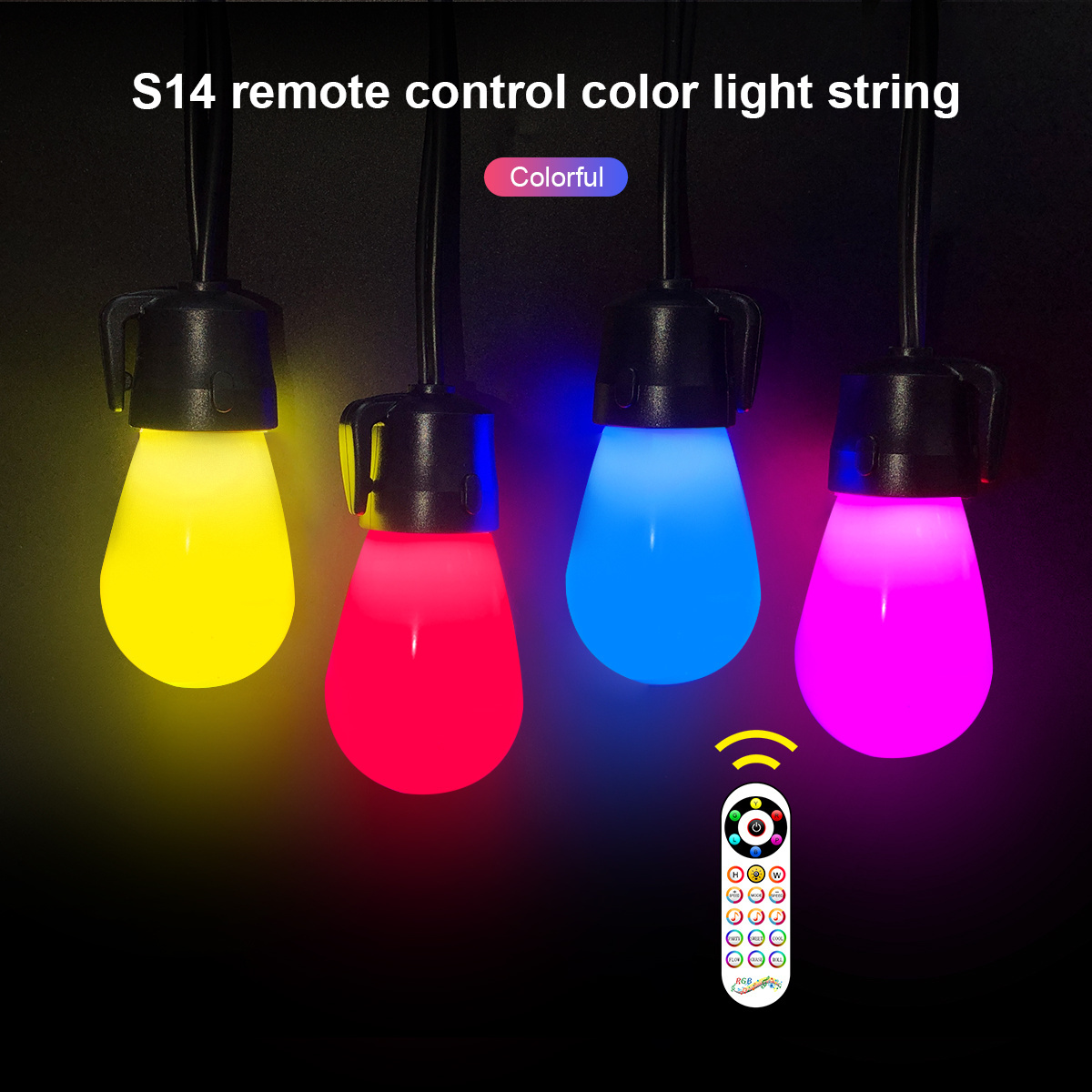 Outdoor String Light Rgbw 48-foot Garden light Multi-color Led bulb Ip65 Scene mode adjustable garden light