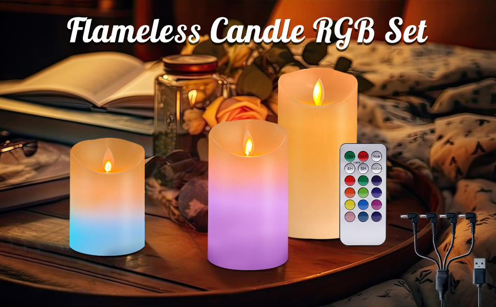 LED Candle set Simulation candle LED night light smokeless USB rechargeable RGB Christmas festival decorate night light