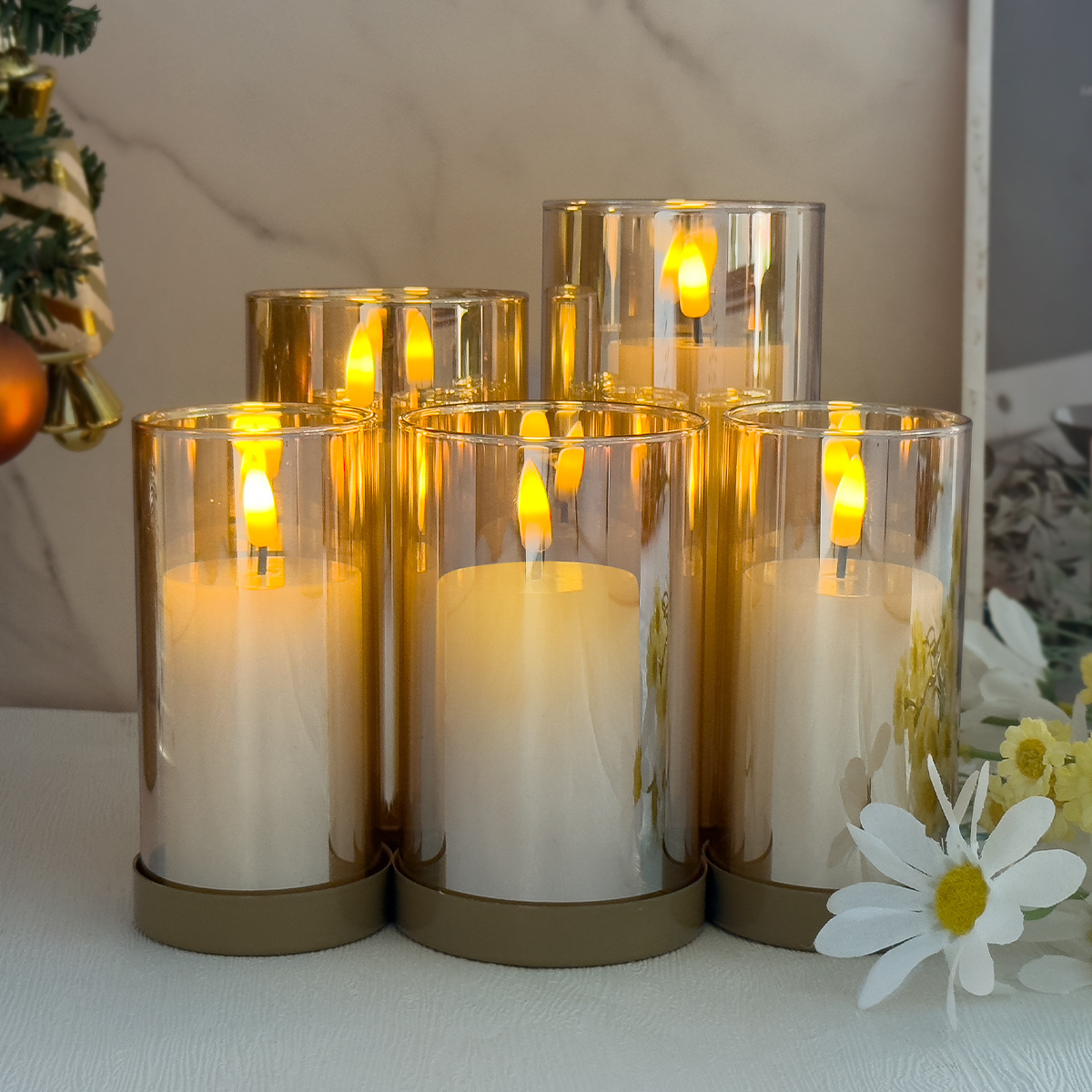 LED  wax tea candle set with IR remote 2*AA battery Home Party Wedding Decoration Flameless Flickering Candle