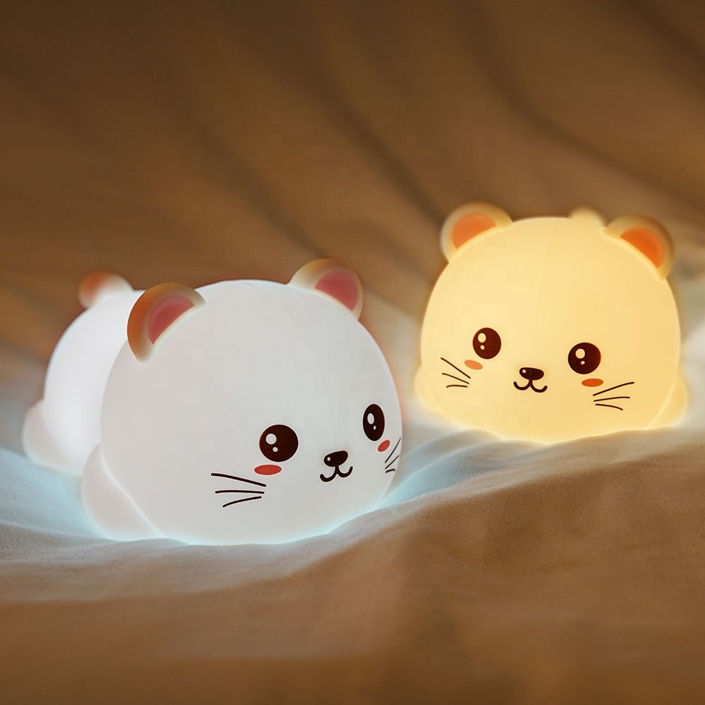 Cute cat patting small night light LED warm white USB with remote control colorful dimming up night feeding silicone night light