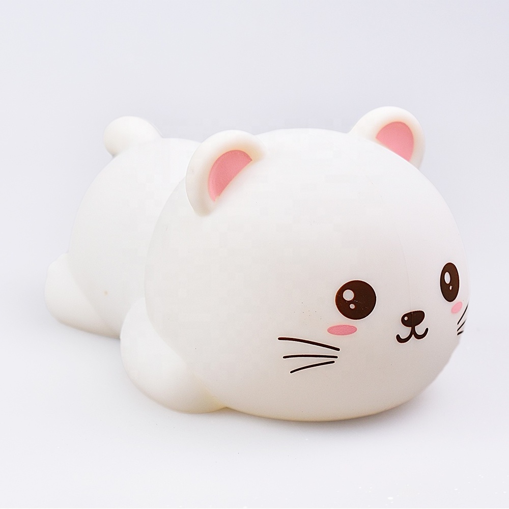 Cute cat patting small night light LED warm white USB with remote control colorful dimming up night feeding silicone night light