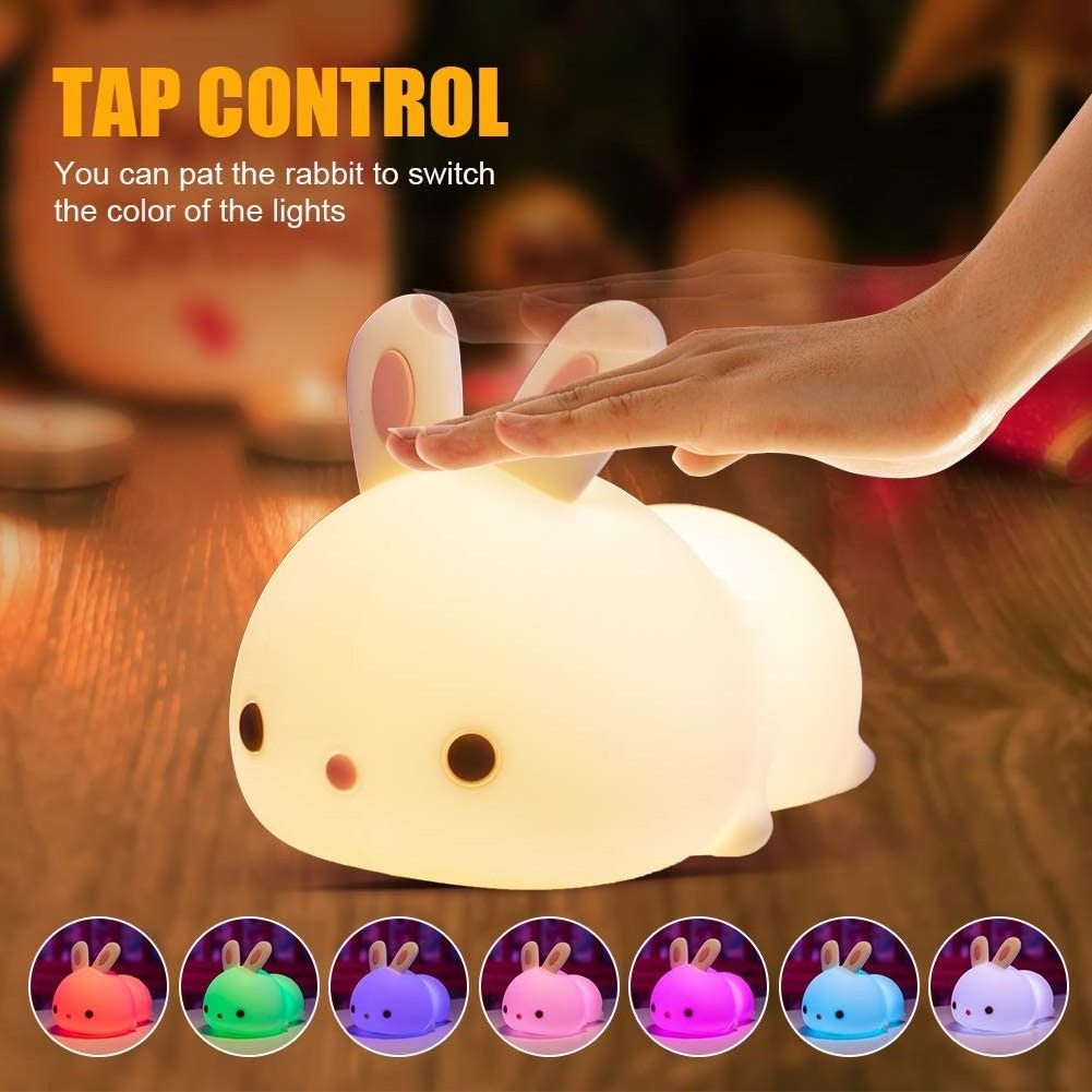 Newborn baby portable animal touch cute LED Bunny Silicone bedroom color-changing night light