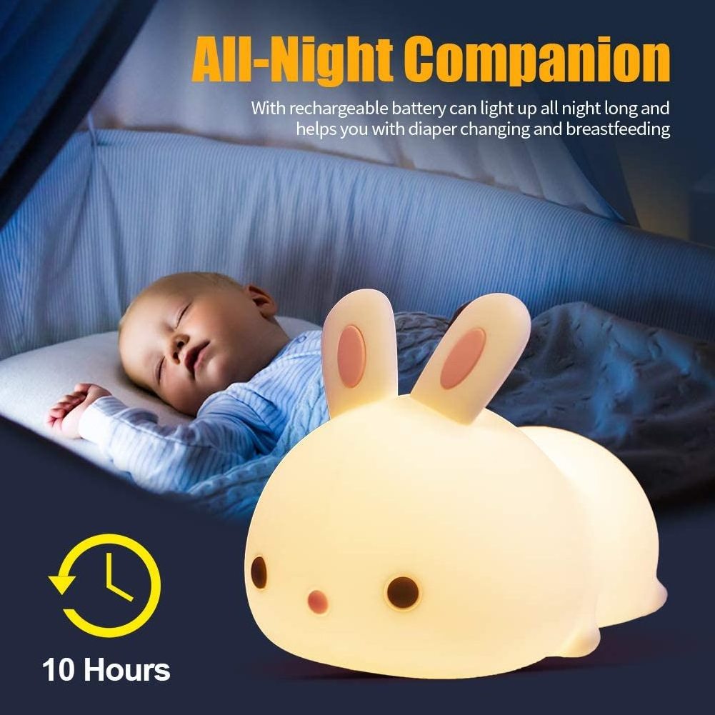 Newborn baby portable animal touch cute LED Bunny Silicone bedroom color-changing night light