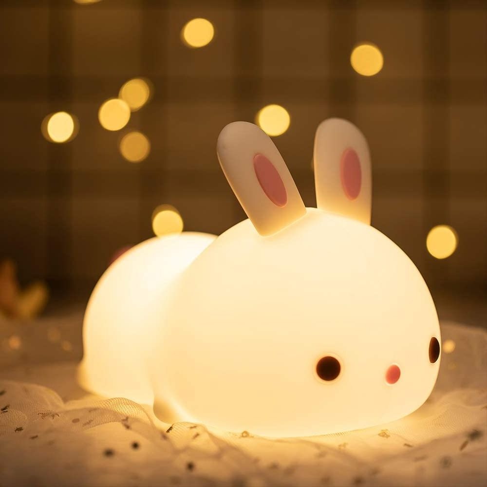 Newborn baby portable animal touch cute LED Bunny Silicone bedroom color-changing night light