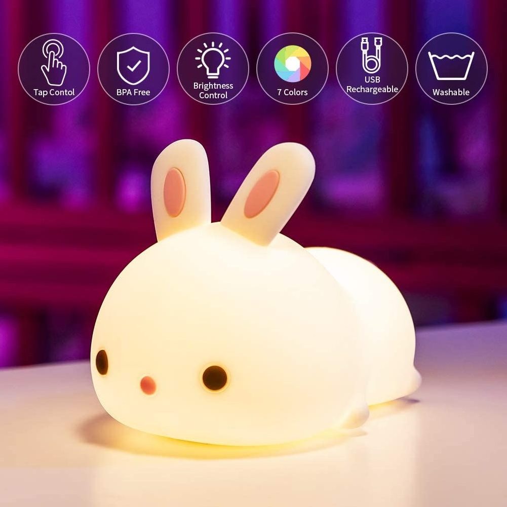 Newborn baby portable animal touch cute LED Bunny Silicone bedroom color-changing night light