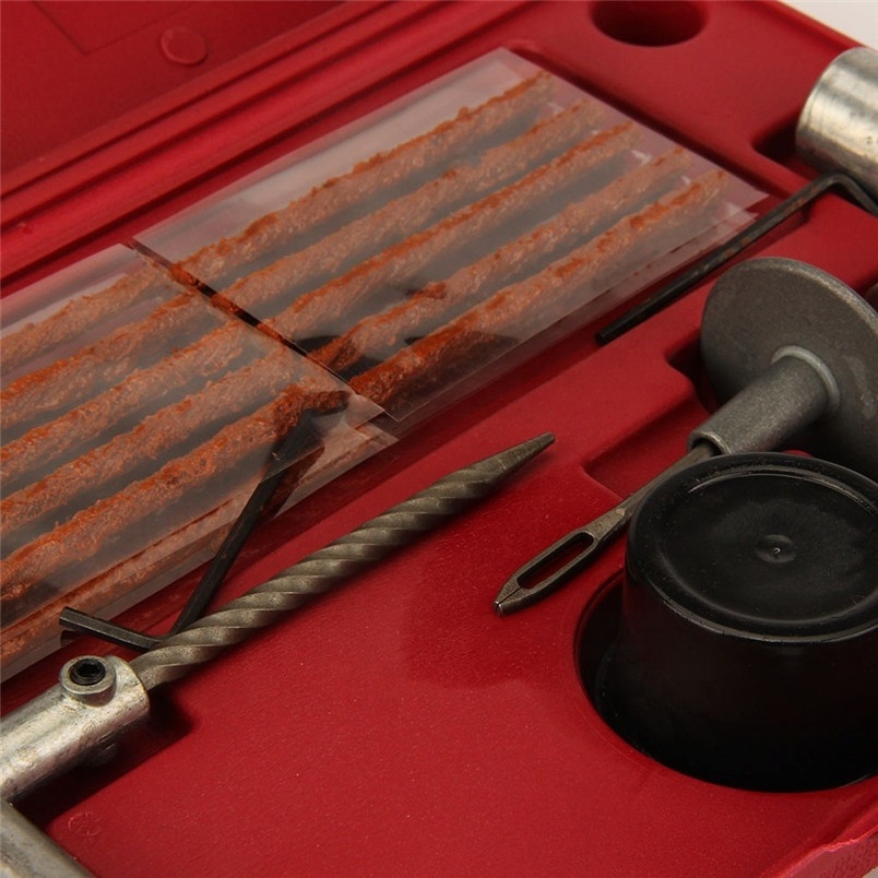 35-Piece Hand Tool Kit for Auto Tire Repair Includes Steel Plug and Patch Comes with a Case