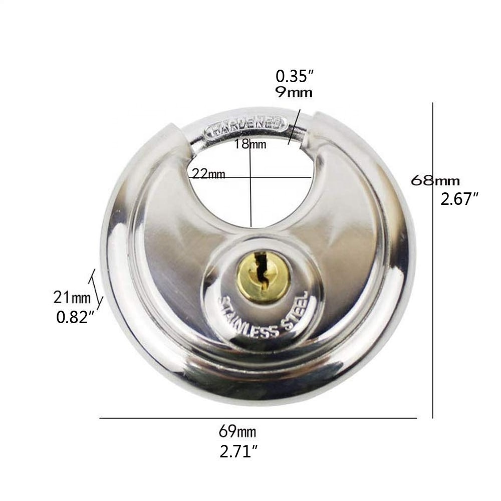 70mm trailer Padlock 2-3/4 Heavy Duty Stainless Steel disc Round Lock