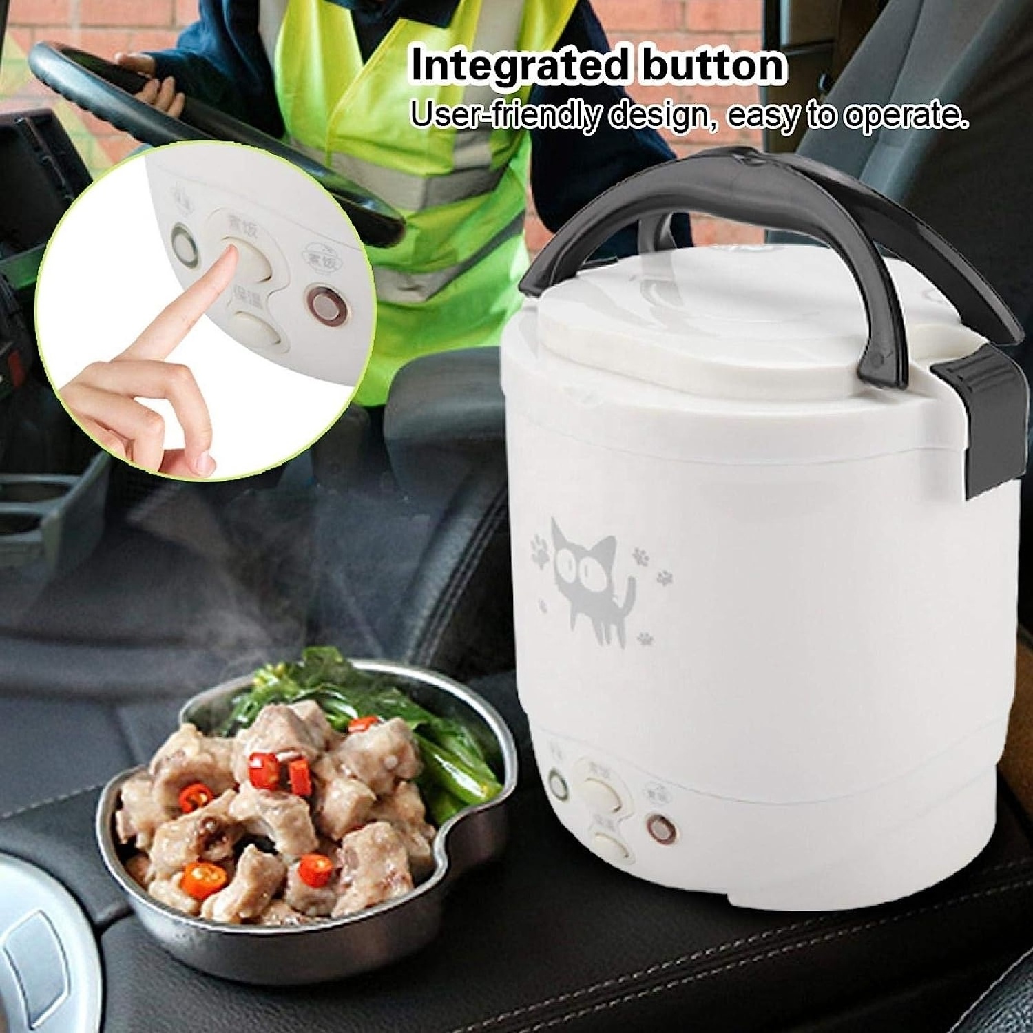 1L Mini Rice Cooker, 12V Electric Lunch Box Portable Electric Food Steamer Fast Cooking Non Stick Pot for Travel Camping