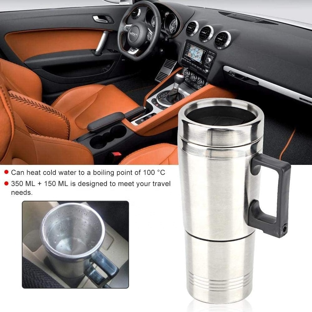 Car Electric Kettle 12V 350ml+150ml Stainless Steel Portable Car Electric Heating Mug Drinking Cup Travel Kettle Water Boiler