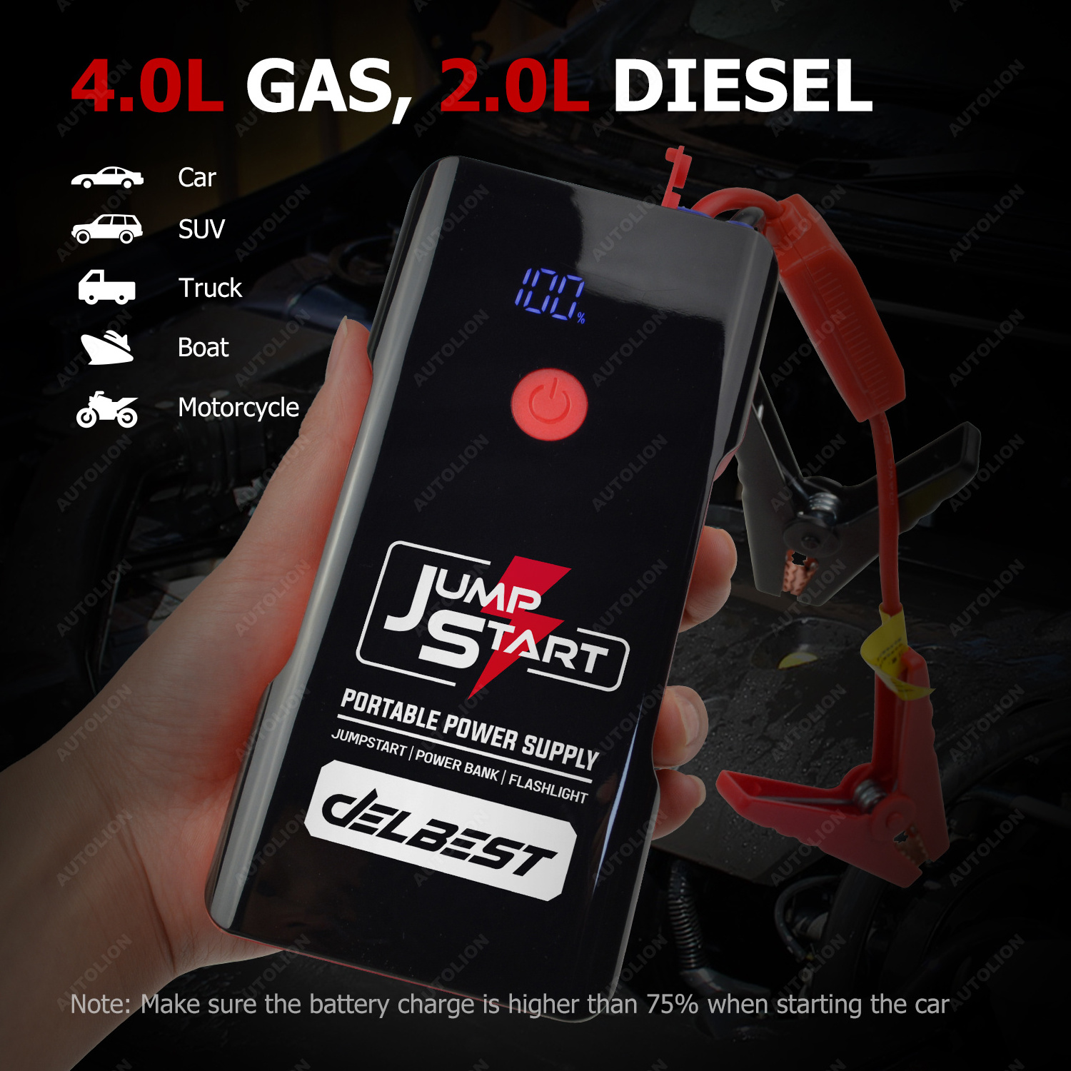 Portable 14000mAh car battery jumper with air compressor flashlight car jump starter up to 4.0L Gas and 2.0L Diesel Engine