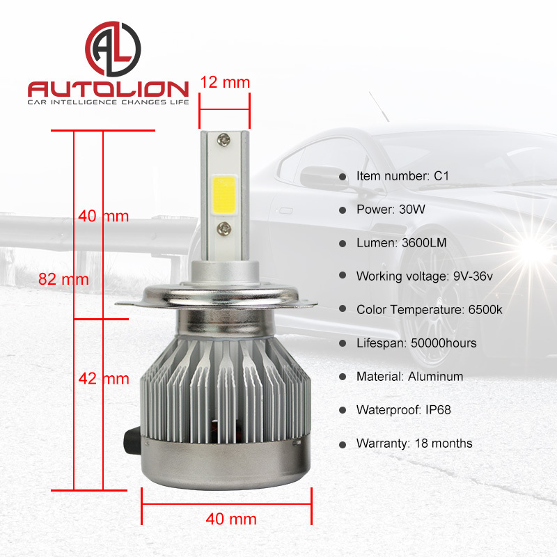 Super bright led headlight white yellow light 36w 40W 3600lm cob chip h1 h3 h7 h8 h9 h11 9004 9005 9006 9007 auto led headlight