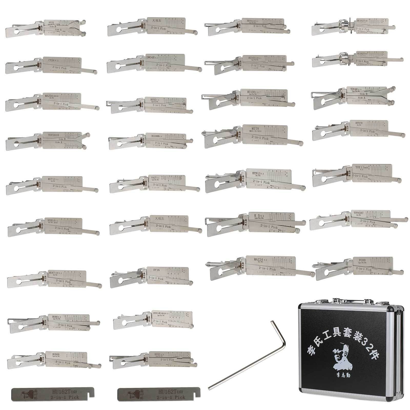 Original Lishi 32pcs Kit Auto Car Door Lock Pick 2-in-1 Decoder Locksmith Tool