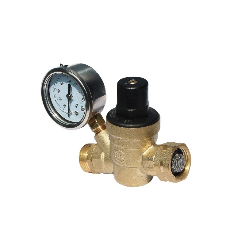 COVNA DN15 Brass Adjustable RV Pressure Reducing Valve with Pressure Gauge