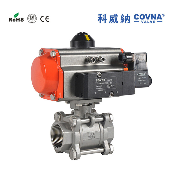 COVNA Stainless steel Single Acting Actuator Pneumatic Actuated  Air Open 3PC Ball Valve