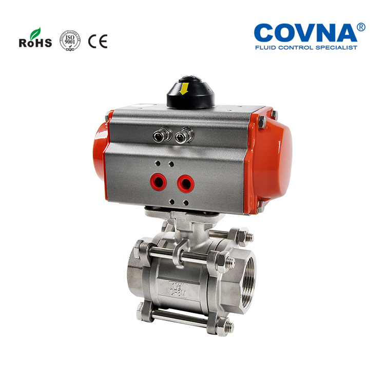 COVNA Stainless steel Single Acting Actuator Pneumatic Actuated  Air Open 3PC Ball Valve