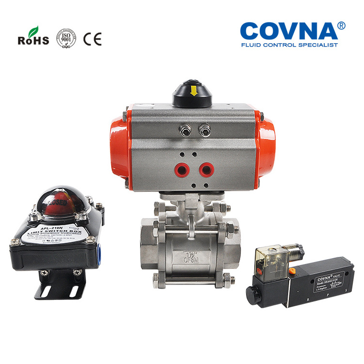 COVNA Stainless steel Single Acting Actuator Pneumatic Actuated  Air Open 3PC Ball Valve