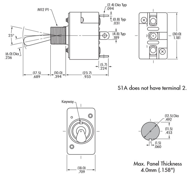 S-1A High Quality SPST Heavy Duty ON-OFF 2 Pin Toggle Switch 15Amp S1A 12mm