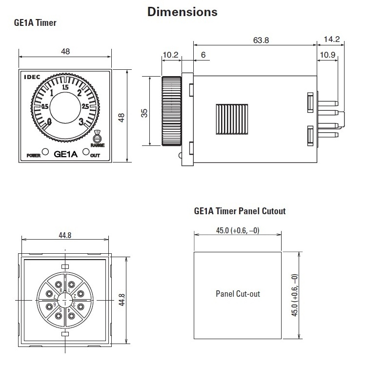 IDEC JAPAN 48mm electronic timer relay GE1A 220V ON-Delay switch