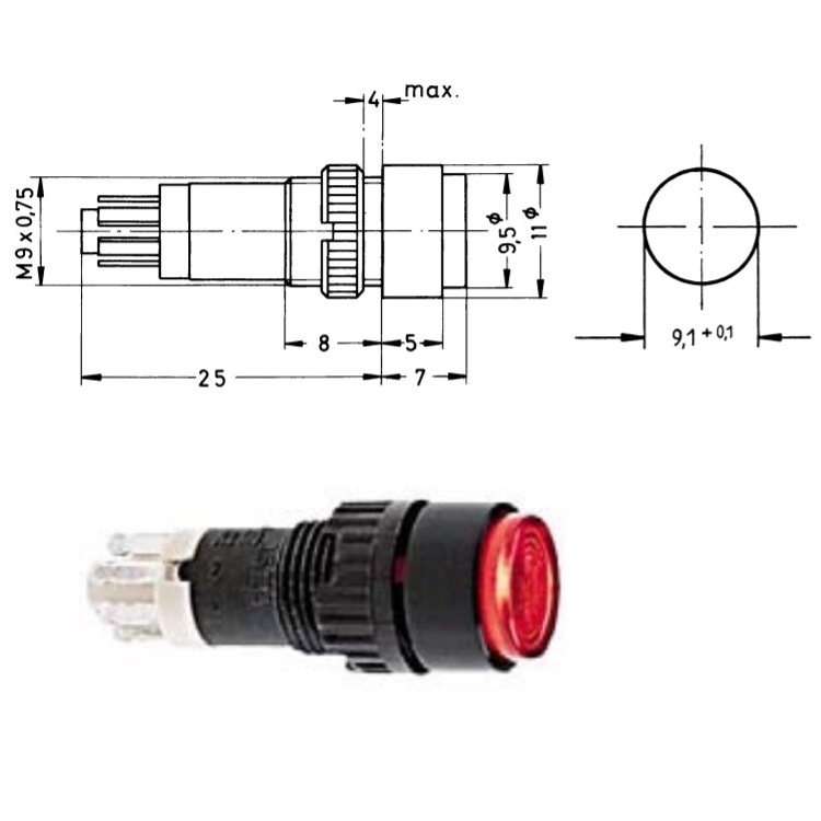 9 mm German RAFI illuminated pushbutton switch 1.15.106.501/1300