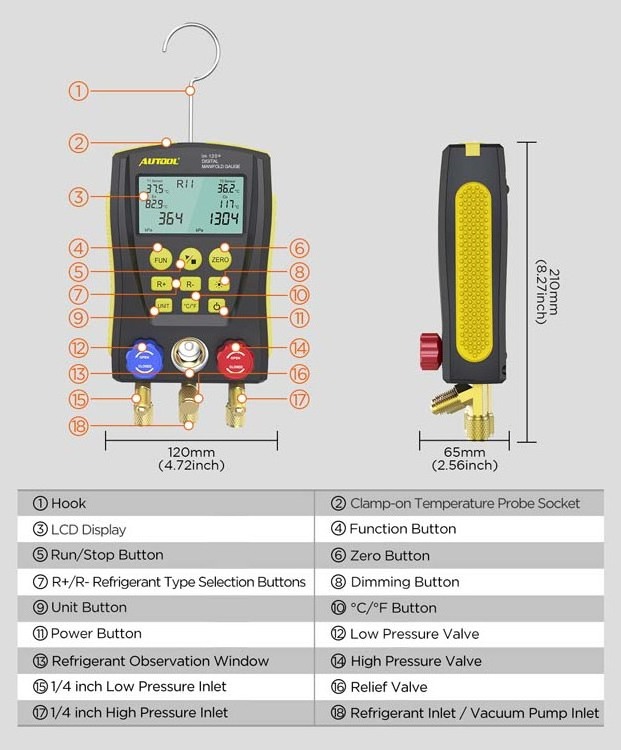 AUTOOL LM120+ refrigerant cylinder filling machine Refrigerant Ac Refrigerant Digital Manifold Pressure Gauge