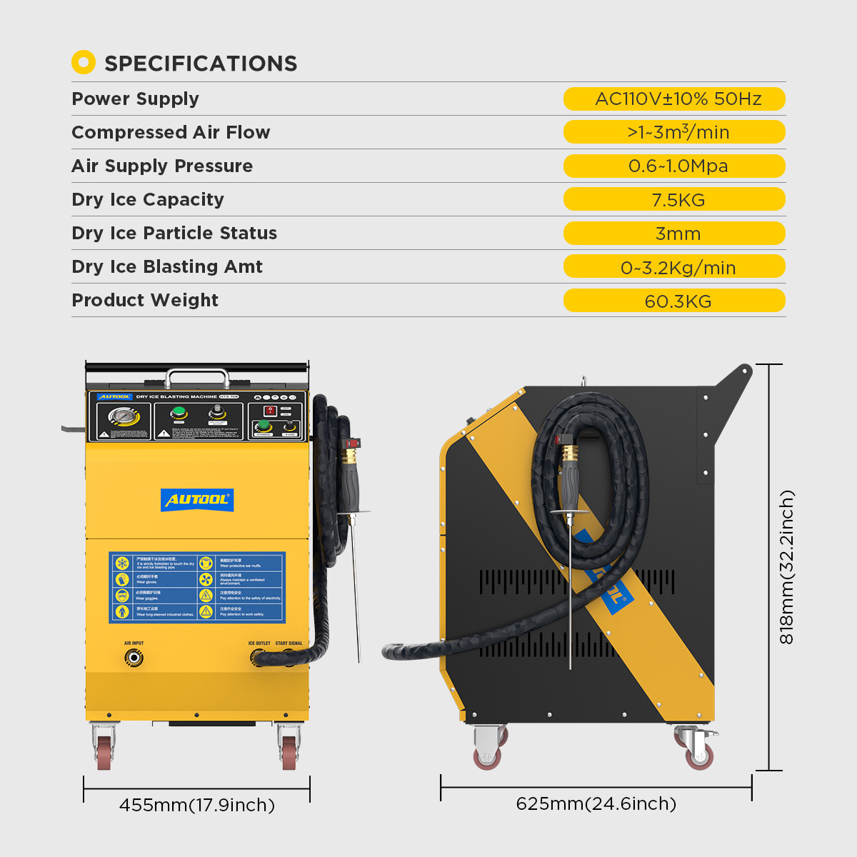 AUTOOL HTS708 AutomotiVe Dry Ice Cleaner Portable decarbonization CO2 Dry Ice Blasting Cleaning Machine