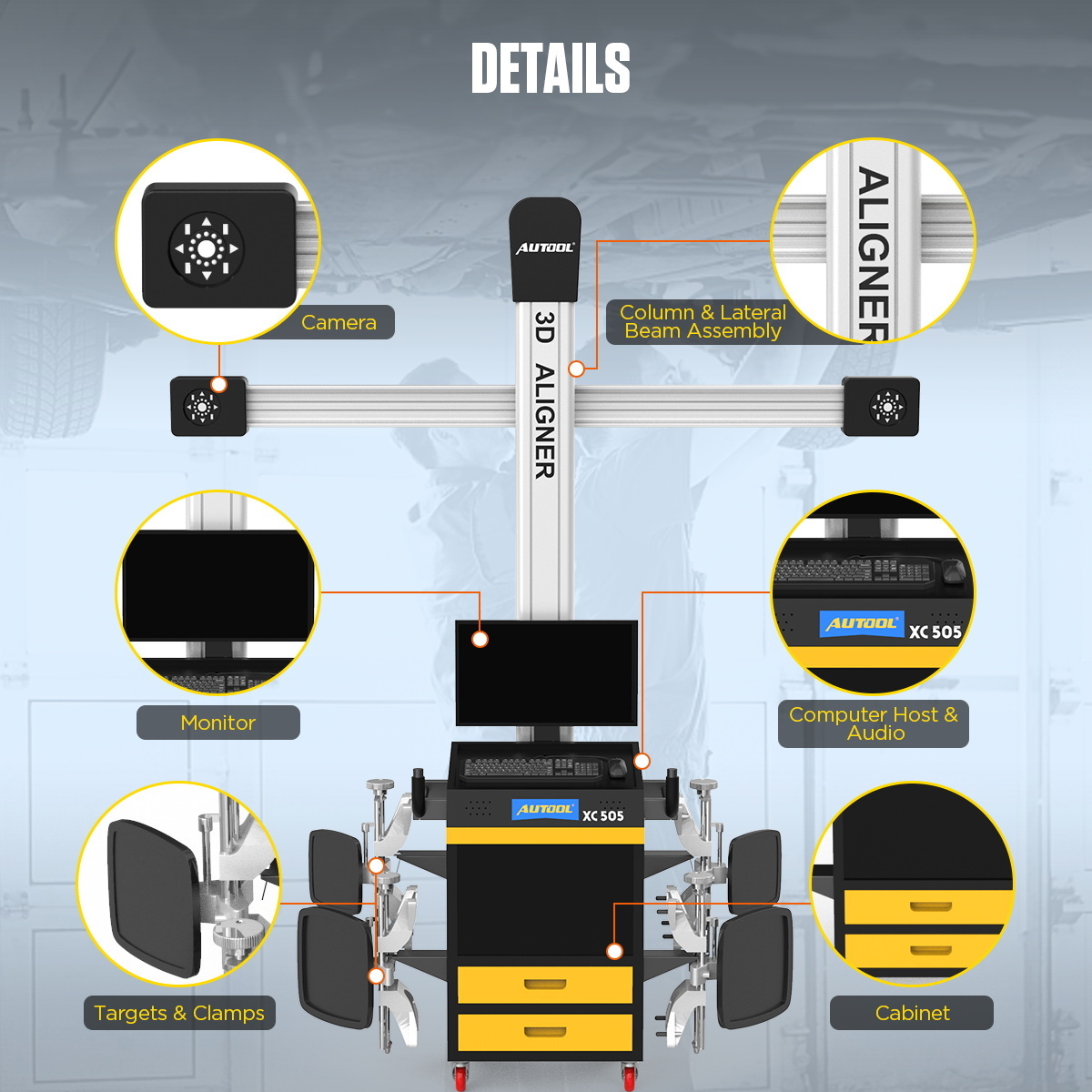 Official OEM ODM AUTOOL  XC505 Hd Display 220V Automotive Car Wheel Alignment Machine 3D Wheel Aligner Tools For Wheel Adjust