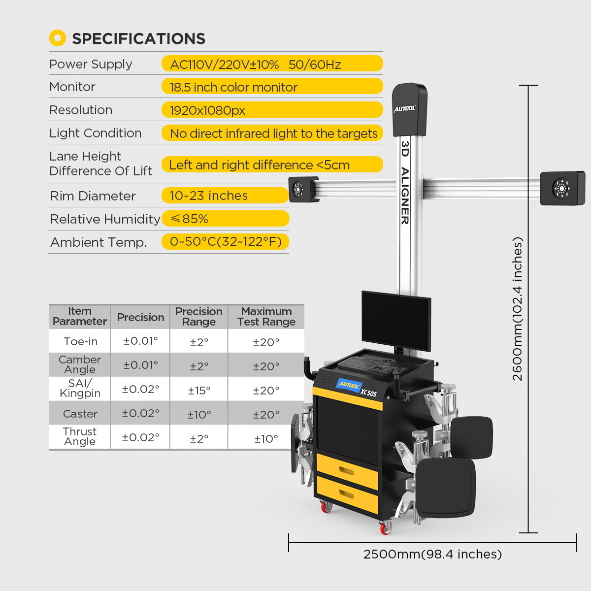 Official OEM ODM AUTOOL  XC505 Hd Display 220V Automotive Car Wheel Alignment Machine 3D Wheel Aligner Tools For Wheel Adjust