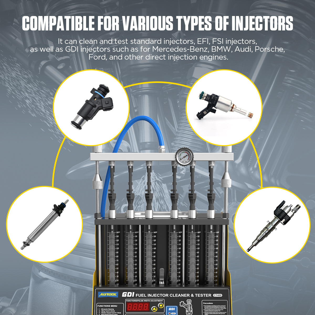 2023 Automotive Tool AUTOOL CT400 220V GDI Car Engine Injection Test Machine Best Ultrasonic Fuel Injector Cleaner 6cylinder