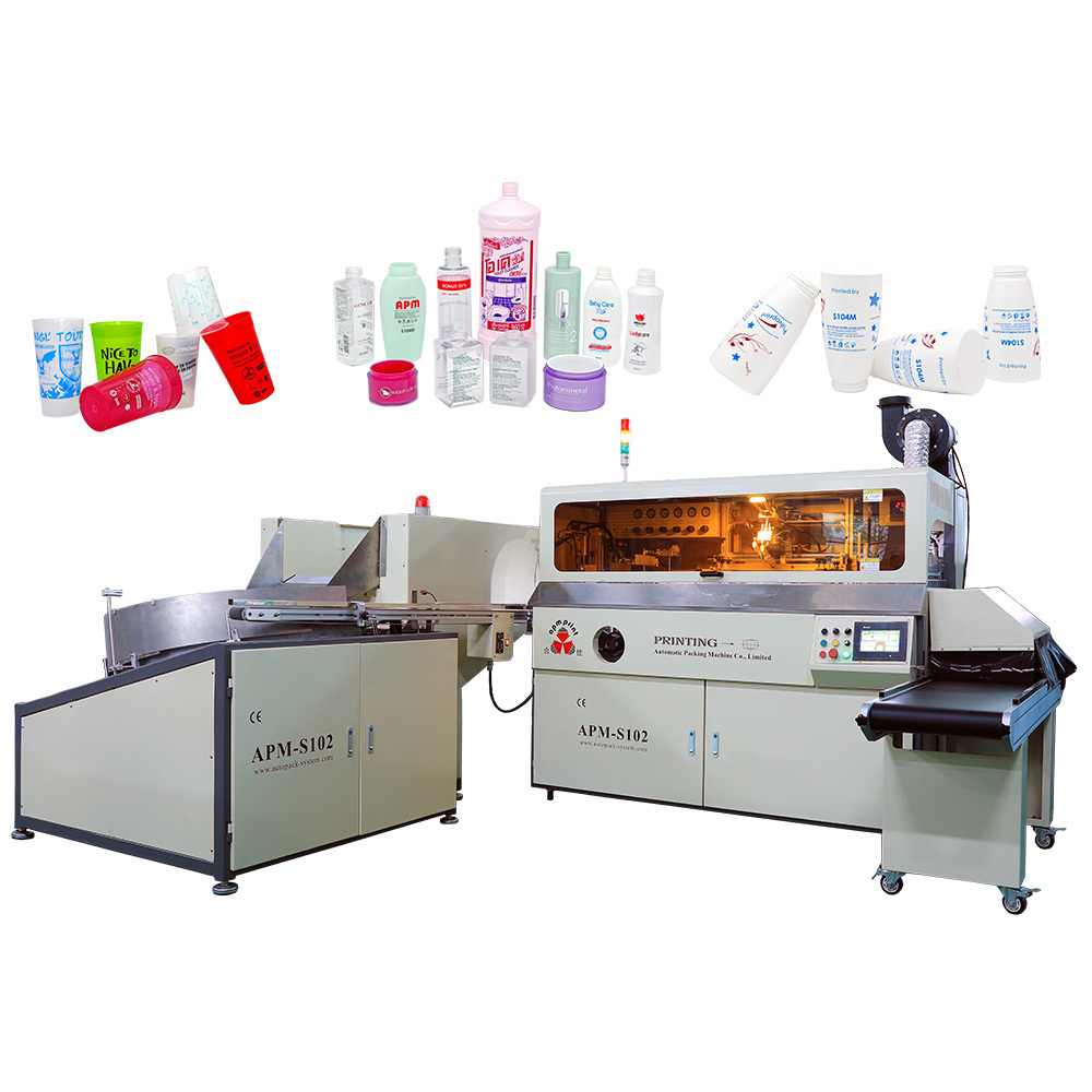 S102 High Quality with Automatic flame treatment and UV drying system 1-8 Color Bottle Auto Screen Printing Machine