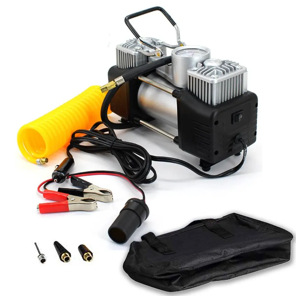 Manufacturer Portable DC 12V 150 PSI Heavy Duty Metal Tyre Inflator Repair Double Cylinder Air Compressor Tire Pump With Battery