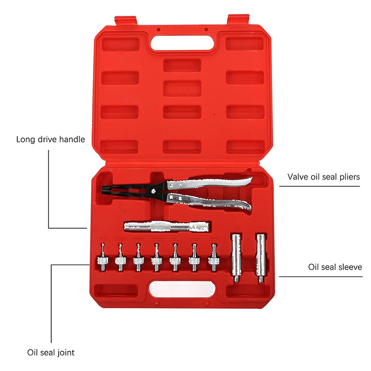 11pcs Auto Valve Stem Seal Plier Remover Installer Tool Kit drive Handle and Adapters