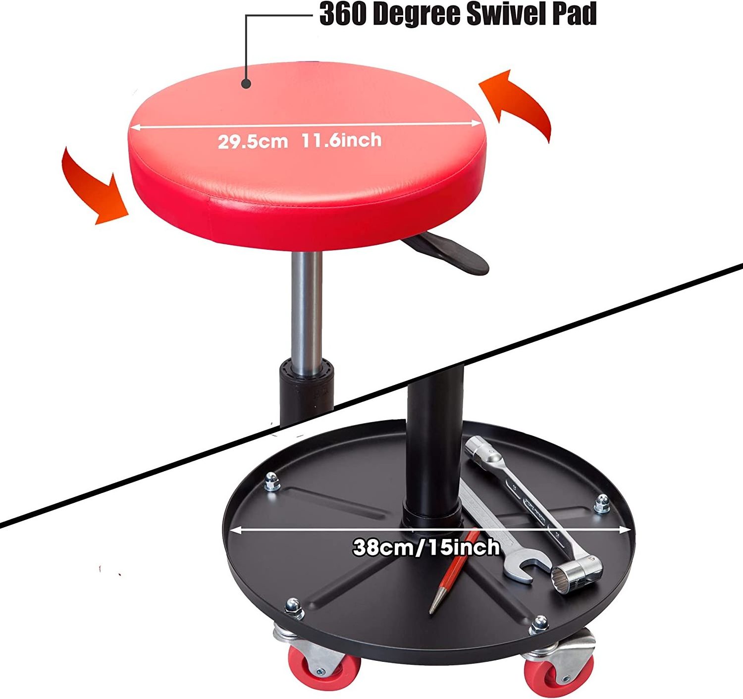 Hot Sale Heavy Duty Rolling Pneumatic Creeper Garage Shop Seat Padded Adjustable Mechanic Stool With Tool Tray Storage