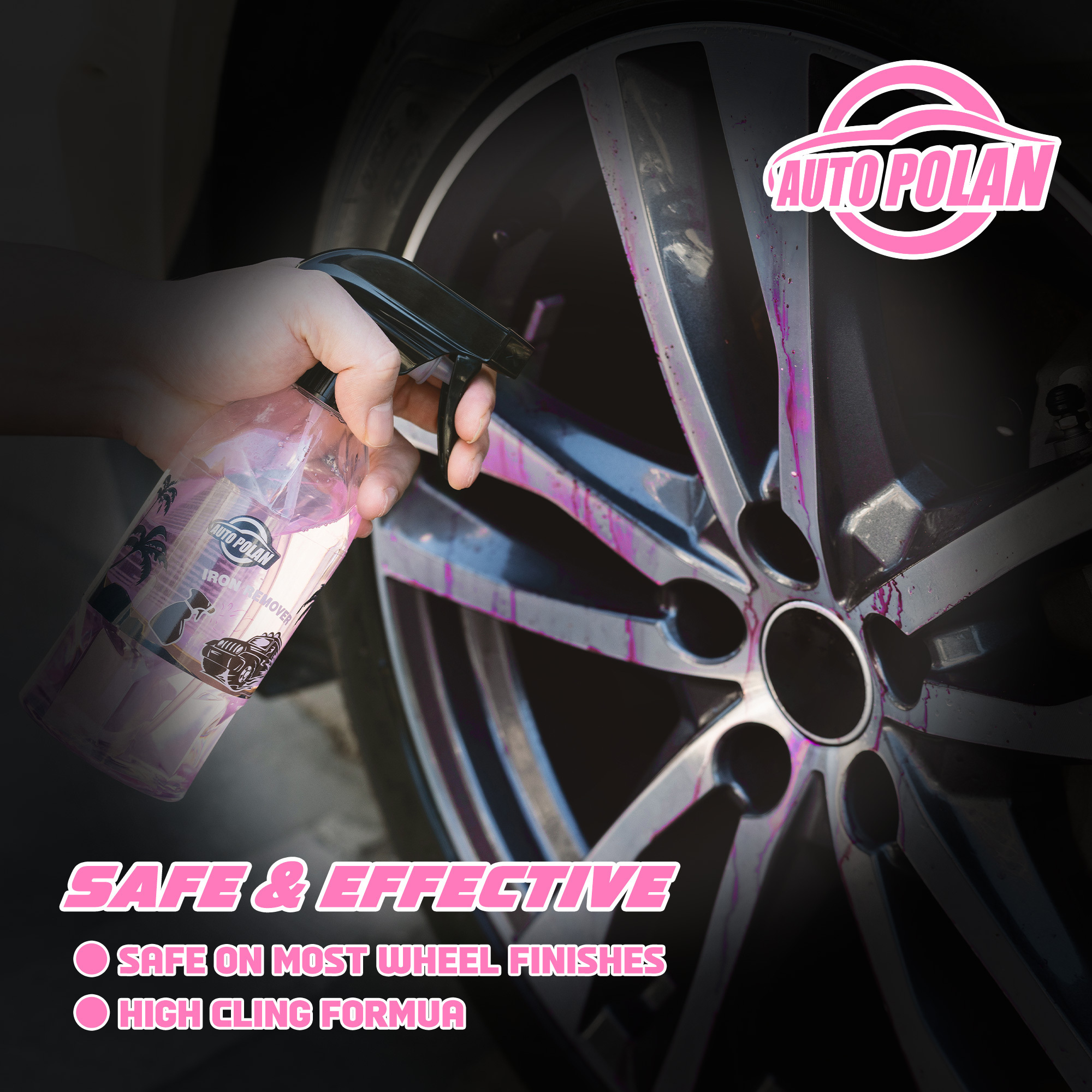 Autopolan 16oz Professional Car Iron Remover Protect Paint Wheels And Brake Rim Metal Dust & Iron Powder Remover High protection