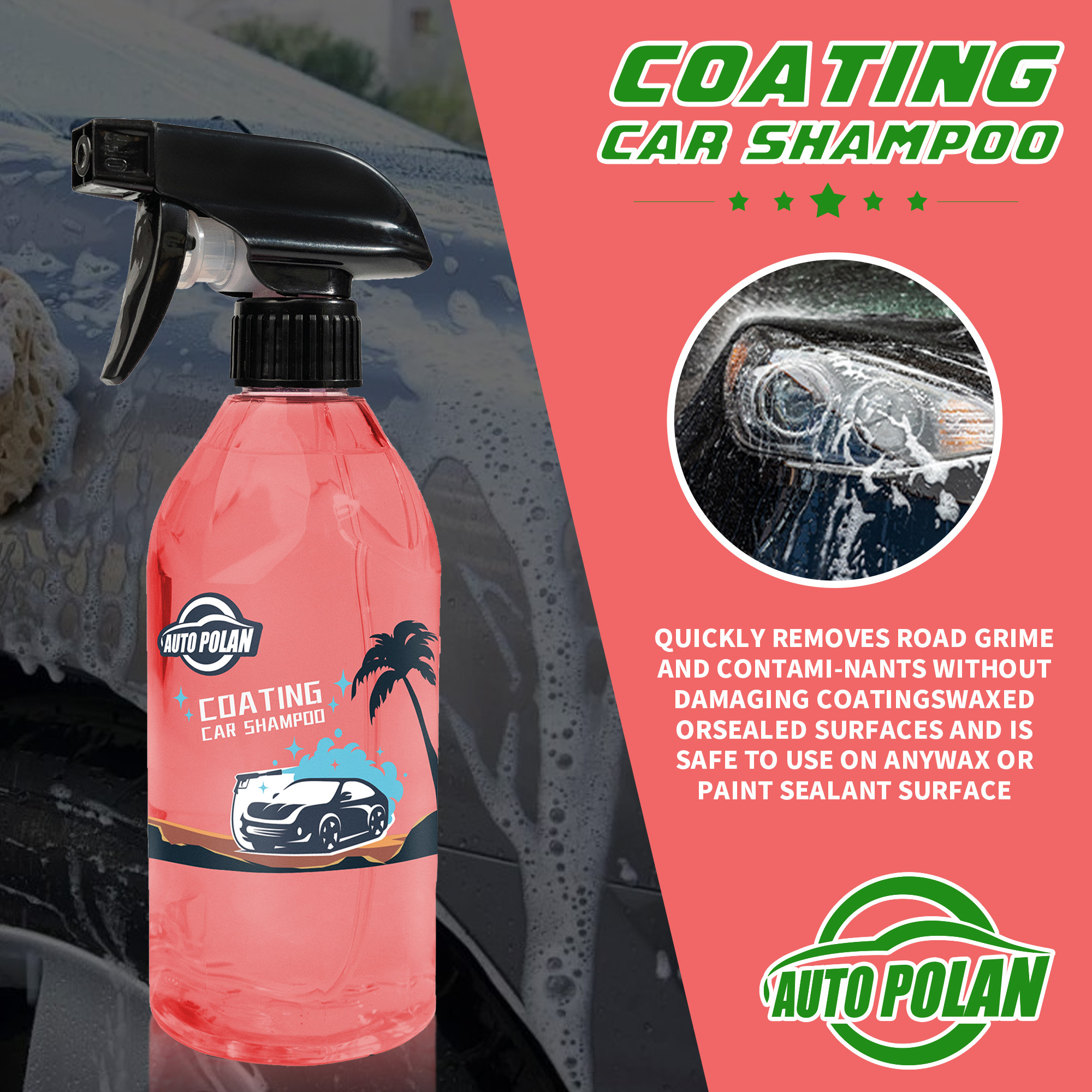 Popular Wholesale Auto  Ceramic Coating Wash Shampoo Work with Foam Cannons for Car Surface Deep Cleaning Soap