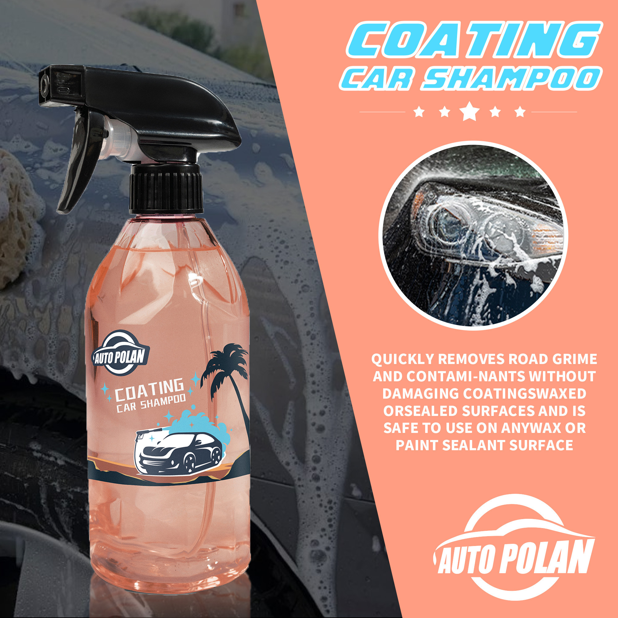 Ceramic Wax shampoo 22oz,Easy-to-Use SiO2 Coating Providing  Water Beading after wash car paint