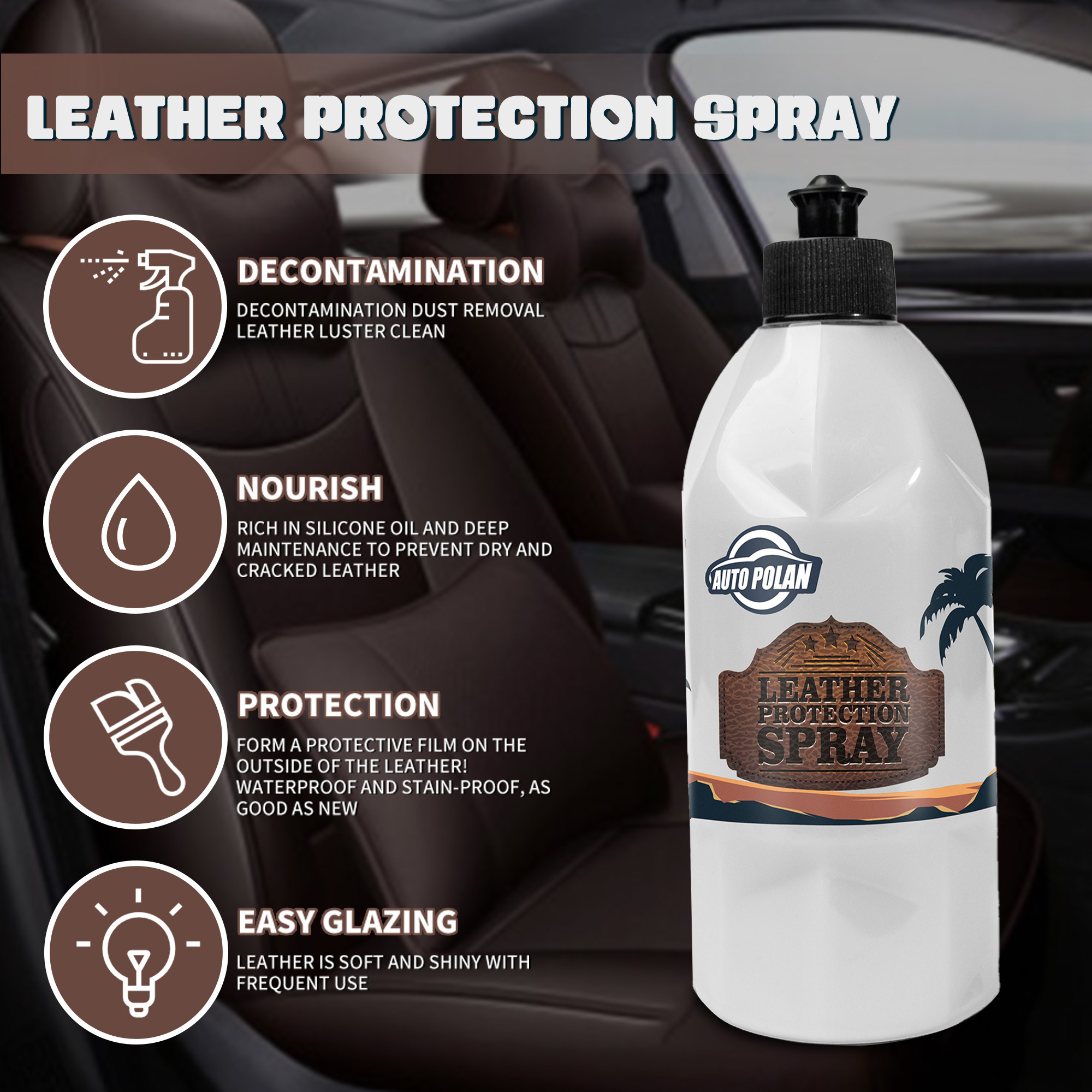 Autopolan New Auto Interior Leather Protection Spray With UV Protection Safe for Car Leather Seat