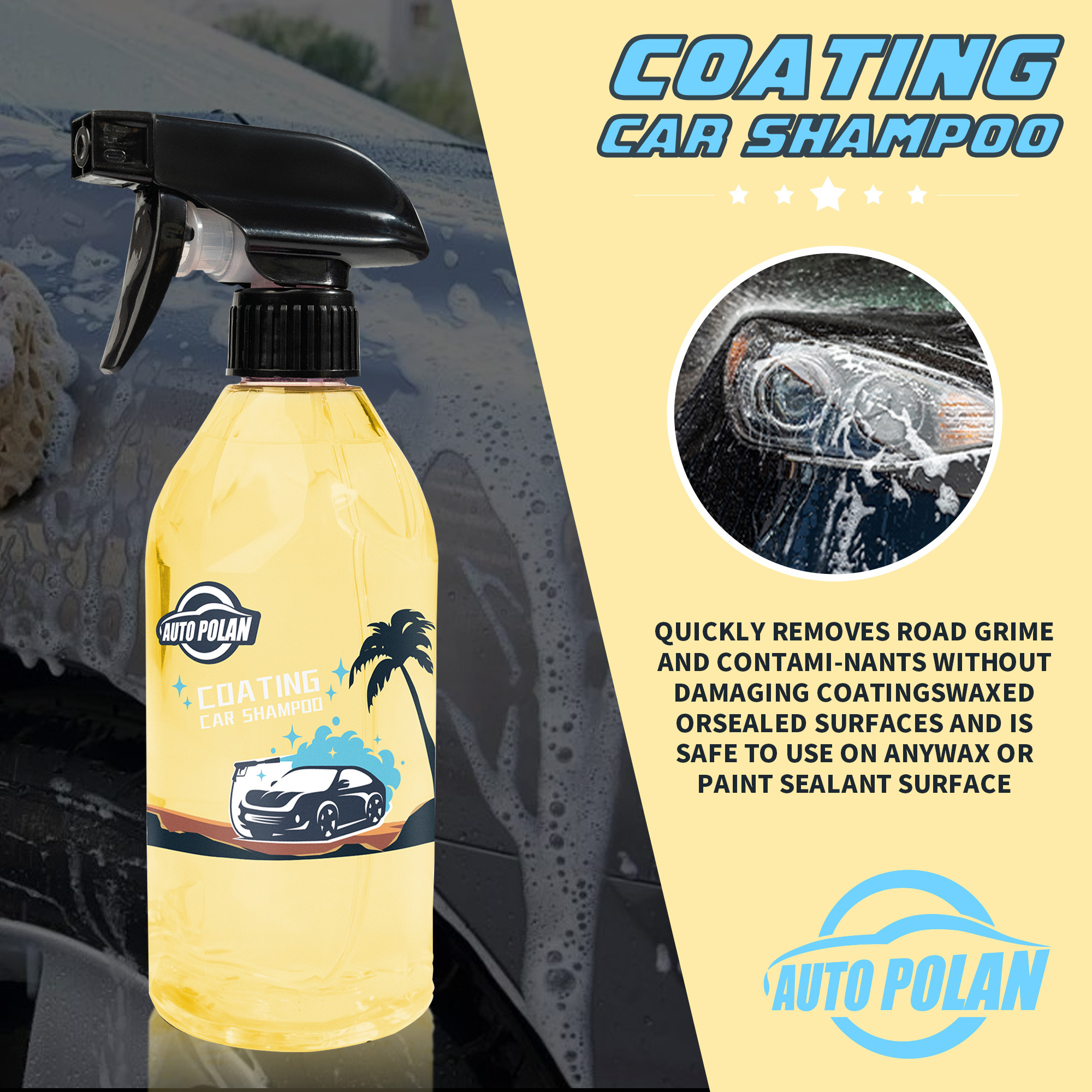 AutoPolan Mango Aroma Car Ceramic Coating Shampoo High Concentrated Wash Soap Foam Cleaner For Auto Care Factory Directly Supply